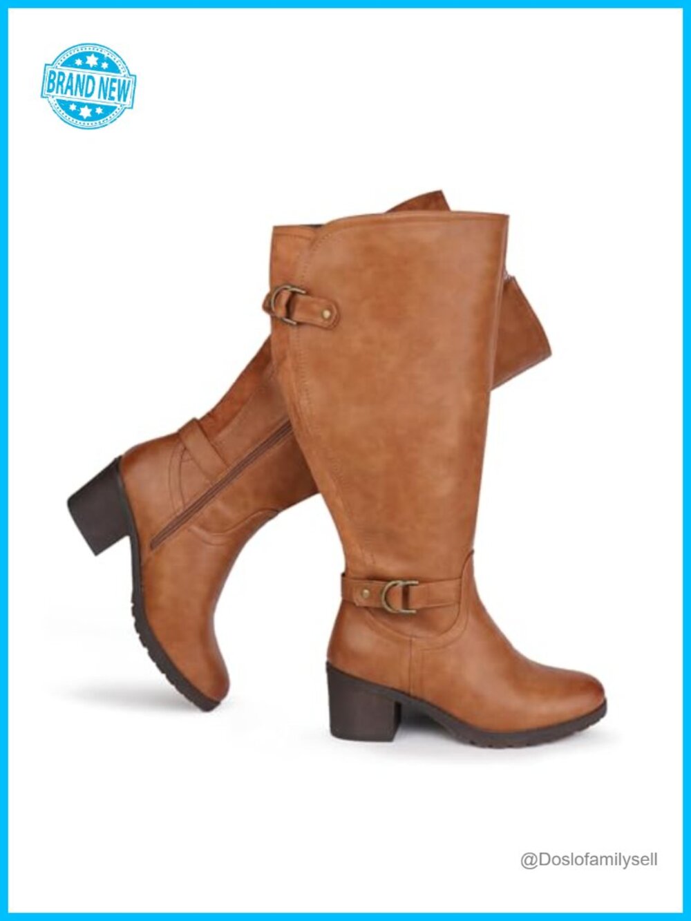 Extra Wide Calf Knee High Riding Boots with Block Heel and Decorated Double